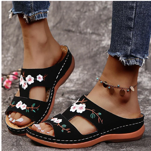 Women's Floral Peep Toe Retro Sandals